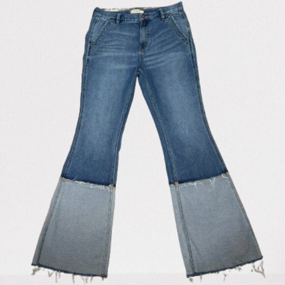 Free People Denim - We The Free Free People Two Toned Patch Mid-Rise Flare Jeans Sz 29